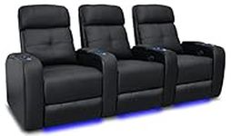 Valencia Verona Home Theater Seating | Premium Top Grain Italian 9000 Leather, Power Recliner, Power Headrest, LED Lighting (Row of 3, Black)