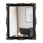 Funerom Vintage Decorative Mirror, Wall Mounted & Tabletop Makeup Mirror ，Square (Black, 16.5 x 13.5 inch)