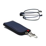 Hubeye Folding Reading Glasses with Keychain Compact Bags Men Women Blue Light Blocking Spring Hinge Portable Pocket Readers 2.00