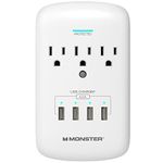 Title: Monster Wall Tap Plug 3-Outlet Extender with Outlet Surge Protector for Home, Travel, Office, Home Appliances, Computers, and Smart Phone Devices - 4 USB Ports, 300J, and ETL Listed