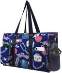 NGIL Zip-Top Tote Bag with Exterior Pockets for Working Women, Teachers, Nurses, and Moms, Design in USA, Ngil Zip-nurse Theme-navy, Large, Tote