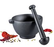 Zassenhaus Extra Large Cast Iron Mortar & Pestle with Pour Spout, 5.5" x 3.75" x 3", Black, 2 Einheiten