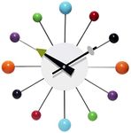 Infinity Instruments Orb Spoke Midcentury Modern 15 inch Retro Starburst Ball Wall Clock Quiet Quartz Movement Mid Century Decorative, Multi, Multicolor