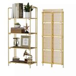 Crofy No Assembly Folding Bookshelf for Living Room, 4 Tier Gold Collapsible Book Shelf for Home Office, Portable Bookcase Storage Organizer