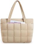 BAGSMART Expandable Tote Bag for Women, Puffer Tote Bag with Zipper, Water-resistant Quilted Nurse Bag Carry On Bag, Camel