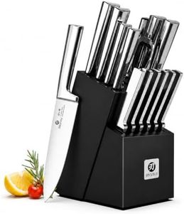 imarku 15-Piece Knife Block Set Built-in Sharpener, Japanese High Carbon Stainless Steel Kitchen Knife Set, Dishwasher Safe, Chef Knife Set with Wooden Knife Block, Santoku Knive for Kitchen Cooking