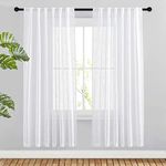 NICETOWN White Sheer Curtains 63 inches Long with Back Tab - Semitransparent Linen Textured Rod Pocket Window Covering Panels Light Filtering for Kitchen/Living Room/Bedroom, 52 W x 63 L, White, 2 Pcs