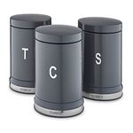 Tower T826171GRP Belle Set of 3 Canisters, Tea/Coffee/Sugar Storage, Graphite, Steel, Grey