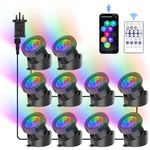 NATPOW Pond Lights, RGB Underwater Lights Mains Powered, IP68 Waterproof Aquarium Pond Light with Bluetooth APP Control, Submersible Landscape Spot Lights for Garden, Yard, Pool, Fountain(10-in-1)