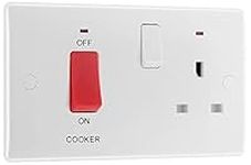 BG Electrical Double Pole Cooker Control Unit with Single Socket and Power Indicator, 45 Amp, White