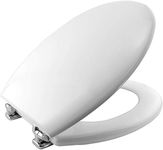 BEMIS New York Ultra-Fix White Toilet Seat. Wooden Toilet Seat with Water Based Paint for Easy Clean. Non Slip Toilet Seat with Chrome Hinges, Universal & Easy Installation, White