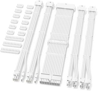 Sirlyr PSU Cable Extension Kit,Bright White Sleeved PC Cables Extensions,24Pin ATX x1 8Pin EPS x2 8 Pin PCI-E x2,Gold-Plated Pins for GPU Power Supply with Pre-Install Cable Combs,5 Kits
