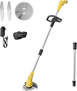 Aokia Cordless Weed Wacker：String Trimmer with 12V Battery Operated - Lightweight Lawn Trimmer, Electric Grass Trimmer Edger with 2 Blades and Extension Rod for Lawn Yard, Yellow
