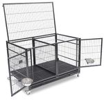 Homey Pet Dog -43 All Metal Open Top Stackable Heavy Duty Cage(Upper) W/Floor Grid, Tray, Divider, And Feeding Bowl,Black