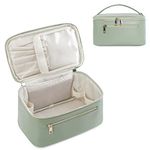 Makeup Bag Travel Cosmetic Bags with Brush Compartment Large Portable Make Up Bag with Handle PU Leather Water-Resistant Makeup Organiser Case for Women, Green (Patent Pending)