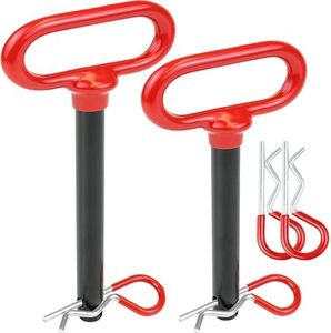 Wellmax 2PC 5/8" Diameter Trailer Hitch Pin Set - 4" and 5-1/2" Shank, with 4 Clips and Rubber-Coated Vinyl Grip, Zinc-Plated, fits 2" Receivers