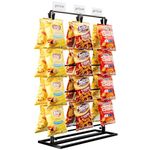 Puricon Chip Rack Display Stand, 3 Row with 48 Clips Chip Stand Display for Party Retail Potato Chip Bag Holder Potato Chip Rack Chip Holder for Countertop Counter with 3 Display Label -Black