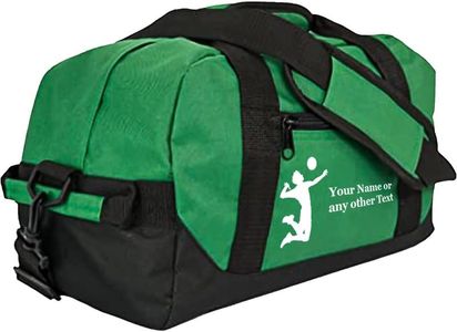 Personalized Passion 14” Small Sports Duffel Bags for Kids - Waterproof Travel Duffle with Name & Volleyball Design - Dark Green Two-Toned Kids Weekender Bag for Boys and Girls