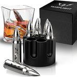 Bullet Shaped Metal Whiskey Stones - 6-Pack Stainless Steel Whiskey Rocks | Metal Ice Cubes to Chill Bourbon, Scotch in Your Whisky Glass - Cool Gifts for Men, Father's Day, Christmas Stocking Stuffer