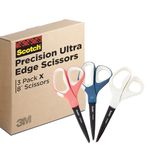 Scotch Scissors, 8" Precision Ultra Edge Scissors, Titanium Fused Blades, 3 Pairs, Blue, Pink, Green