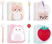 Yoobi Kawaii Mini Notebooks & Squishy Topper Pens – Cute Spiral Notebook Set with Puffy Covers – 80 Pages Each – Gift for Kids – Set of 4