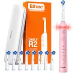 Bitvae R2 Rotating Electric Toothbrush for Adults with 8 Brush Heads, 5 Modes Rechargeable Power Toothbrush with Pressure Sensor, Pink