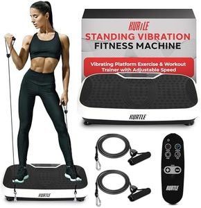 Hurtle Fitness Vibration Platform Machine, Home Gym Whole Body Shaker Exercise Workout Trainer Fast Weight Loss with Resistance Bands Easy Carry Wheel With Handle, Remote Adjustable Speed, White