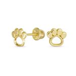 Unisex Tiny Mini BFF Animal Puppy Kitten Pet Dog Lover Cat Open Paw Print Stud Earrings For Women Teen Real 10K Yellow Gold Safety Clutch Screw back