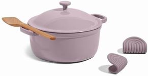 Our Place Cast Iron Perfect Pot | 6-in-1 Multifunctional 5.5 Qt. Toxin-Free Enameled Dutch Oven with Self-Basting Lid | Hot Grips & Beechwood Scraper | Induction Cooktop and Oven Safe | Lavender