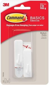 Command Adhesive Basic Wall Hooks 2-Pieces Pack, White, Medium
