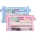 HXC 2PCS Pencil Case Clear Pencil Pouch Exam Mesh Pencil BagsTransparent Pencil Case for Students Zipper Pencil Storage Pouch for Boys and Girls (Pink+Blue)