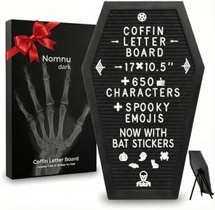 Nomnu Black Felt Coffin Letter Board - Gothic Decor Message Board With Spooky Emojis - Horror, Gothic, Spooky Gifts - 17x10.5 Inches, +500 White Characters. Creepy Halloween Decor Letterboard