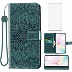 Phone Case for Samsung Galaxy Note 10 Plus Wallet with Tempered Glass Screen Protector Leather Flip Cover Card Holder Cell Glaxay Note10+ 5G Note10 + Notes 10+ Ten Not S10 10Plus Women Men Dark Green