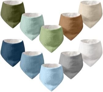 CIVARUA KIDS 10-Pack Muslin Baby Bandana Bibs | Super Absorbent Cotton Drool Bibs, Nickel-Free Snaps, Teething & Registry Gift for Newborn Boys Girls 0-36 Months Green Blue Brown