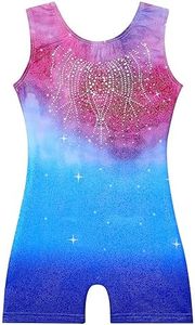 EQSJIU Leotard For Girls Dance Red Blue Color Gradient Sparkly Shiny Diamond Ballet Outfit For Girls 9-10 Years