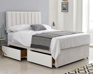 Comforest - Sophisticated 4ft6 Double Divan Bed with 2 Drawers - Luxurious Double Divan Bed with Mattress and 24" Headboard - Double Bed Frame and Mattress Included (White Plush)