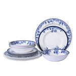 Melamine Dinnerware Sets-12pcs floral dinnerware set Service for 4,Dishwasher Safe, Break-resistant, Indoor and Outdoor Use,Reusable,Traditional Flower