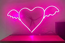 Hanture Flying Heart LED Neon Signs Light Lamp with Adapter Decorative Lights Wall Decor for Bedroom, House, Bar, Pub, Hotel, Beach, Recreational Children's Room (Pink)