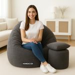 Homeaccex XL Velvet Filled Bean Bag Combo with Cushion and Footstool | XL Bean Bag Chair with Footstool |Grey