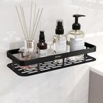 Plantex Self Adhesive Bathroom Shelf/Bathroom Organiser Without Drill/Stainless Steel Bathroom Shelf Rack with Aluminium Railing/Kitchen Stand-Pack of 1(12x5 inch, Black)