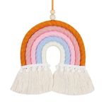 Macrame Rainbow Wall Hanging, Boho Rainbow Decor, Hand-Woven Rainbow Wall Decor for Girls Bedroom Playroom Dorm Colorful Baby Room Decor Nursery Wall Decor (Pink, 6" W x 6" L)