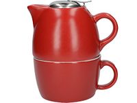 La Cafetière Barcelona Collection Tea For One Ceramic Tea Cup and Teapot Set – Bright Red