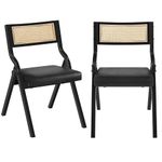 Yaheetech Folding Dining Chairs Folding Chairs Padded Dining Chairs Faux Leather Accent Chairs with Rattan Back Metal Frame Leather Seat Set of 2,Black