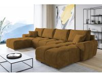 Easy Sofas and Wardrobes Velvet Corner U Shaped Sofa 365 x 85 x 189 – Storage and Pillows - Pull out Sofa Bed - Sofas for Living Room – Sofabed Sleeping Function - Color: Mustard (MO-48)