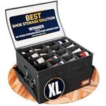 Tydi Shoe Storage Box (2 Pack) – Ultra-Stiff Shoe Organiser with Clear Zip Cover, Tag Insert & 16 Compartments – Stackable Shoe Storage Solution & Space Saver for Closet & Wardrobe - Black