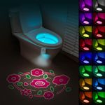 HOTUT Toilet Night Light, 16 Colors Home Toilet Light Bathroom Body Motion Sensor Toilet Bowl Seat Lamp, Adjustable Motion Activated Toilet Night Light for Any Toilet, Toilet Lights USB Rechargeable