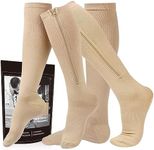 2 Pairs Zipper Compression Socks for Women and Men, 15-20 mmHg Knee High Compression Stockings, Closed Toe Support Socks