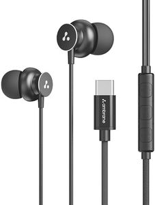 Ambrane Type C Wired in Ear Earphones with in-Line Mic for Clear Calling,1.2M Cable,10Mm Dynamic Drivers for Boostedbass,Control Buttons for iPhone 15,Samsung&Type C Devices(Stringz 38C,Black)