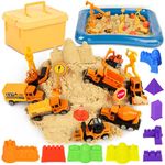 Shindel 33PCS Play Construction Sand Kit, Magic Sand, Alloy Construction Vehicles, Inflatable Sandbox, Worker Figures and Road Signs, Sensory Toys