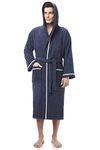 Arus Men's Hooded Classic Bathrobe Turkish Cotton Robe with Full Length Options, Navy Blue With White Border, XX-Large